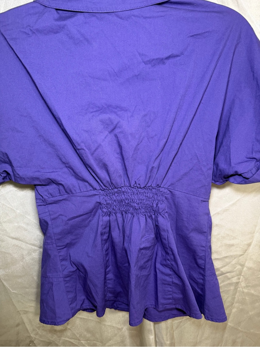 XOXO Women’s Medium Purple Ruffle Button Front Short Sleeve Blouse Y2K Career - Picture 5 of 6